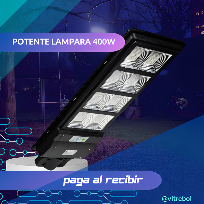 Lampara con panel solar grande 400 W - Potente y Duradera